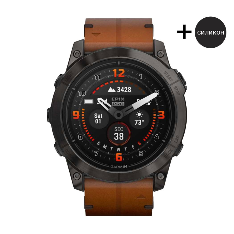Смарт часовник Garmin Epix Pro Gen 2 Sapphire Edition Carbon Grey DLC Titanium/Chestnut 010-02804-30