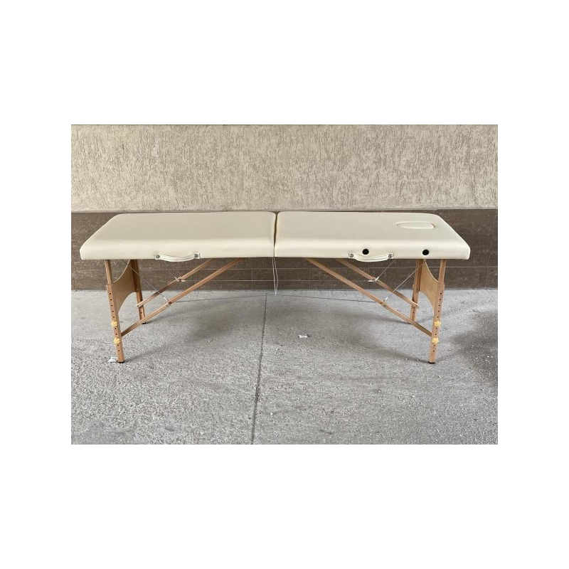 Масажна кушетка с 2 зони, дървена конструкция - Кремав
