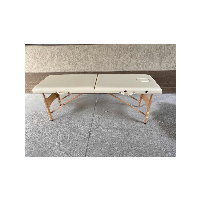Масажна кушетка с 2 зони, дървена конструкция - Кремав