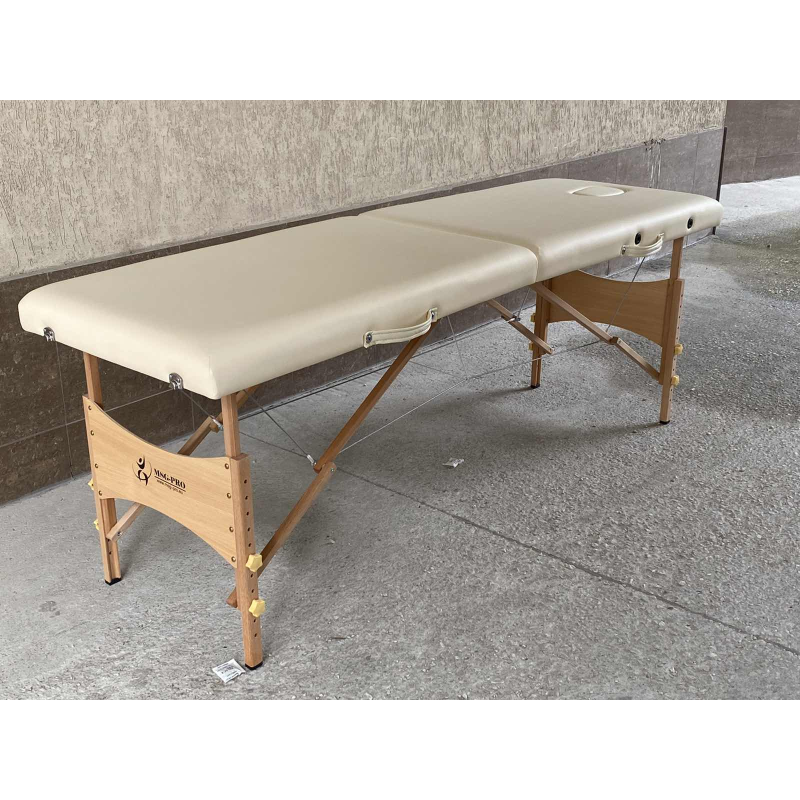 Масажна кушетка с 2 зони, дървена конструкция - Кремав