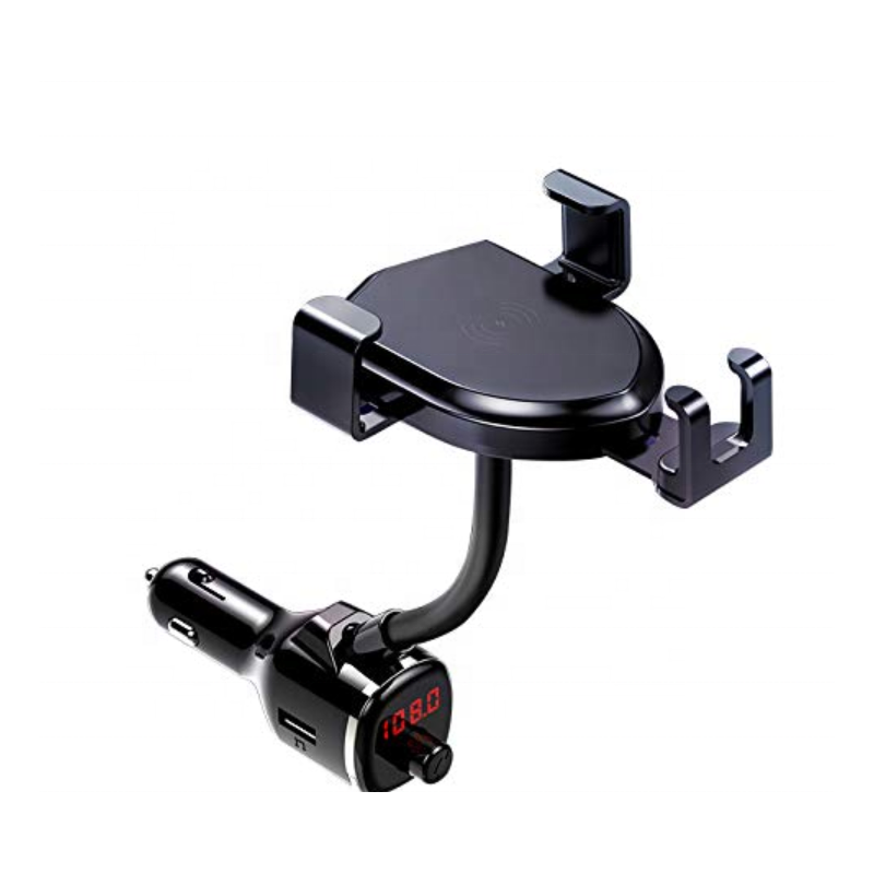 Блутут FM трансмитер с USB слот и стойка за безжично зареждане на смартфон