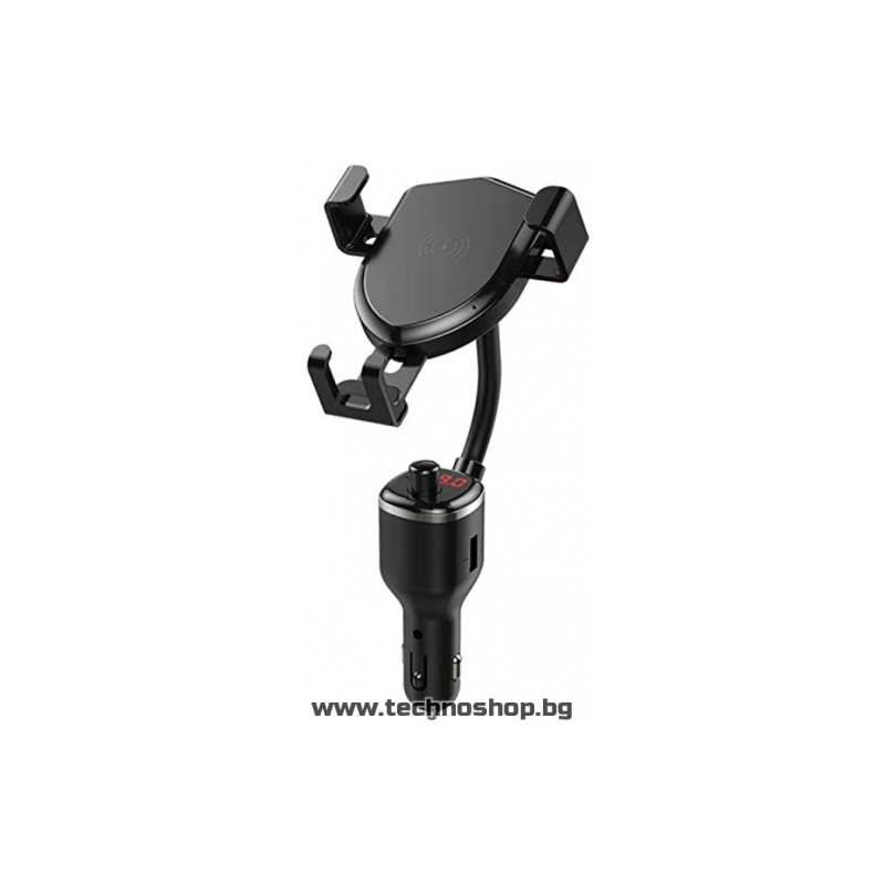 Блутут FM трансмитер с USB слот и стойка за безжично зареждане на смартфон
