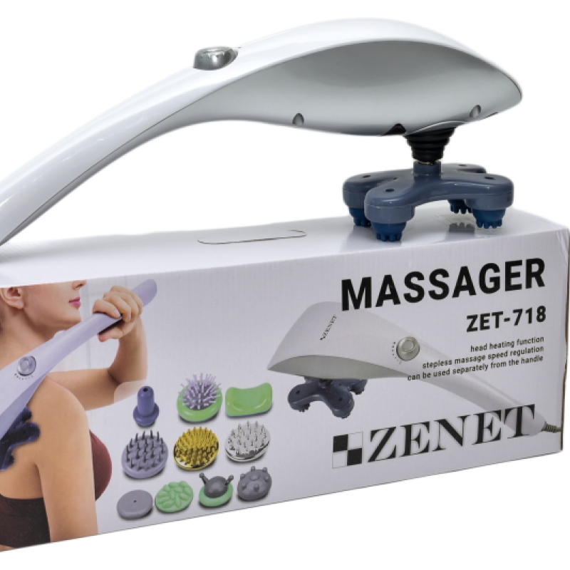 Ръчен масажор Zenet Zet-718 за цяло тяло бял с 10 приставки и различни режими