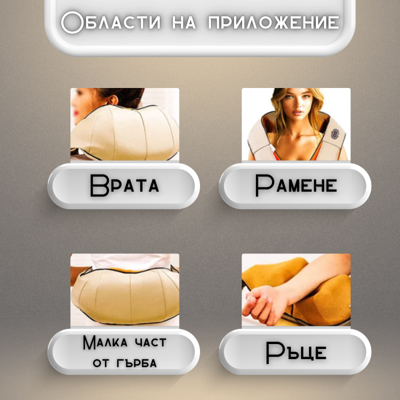 Шиацу масажор за гръб, рамене и врат ZENET-757 с функция за затопляне - Бежов