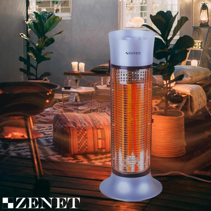 Инфрачервен нагревател ZENET 516, сребрист, 1000W, 2 режима, 180° въртене, отопление до 20 m²