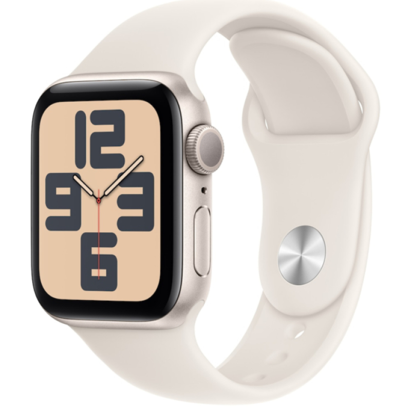 Apple Watch SE (2024), GPS, 40 мм, Starlight, спортна каишка S/M.