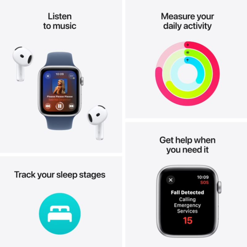 Apple Watch SE (2024), GPS, 40 мм, Starlight, спортна каишка S/M.