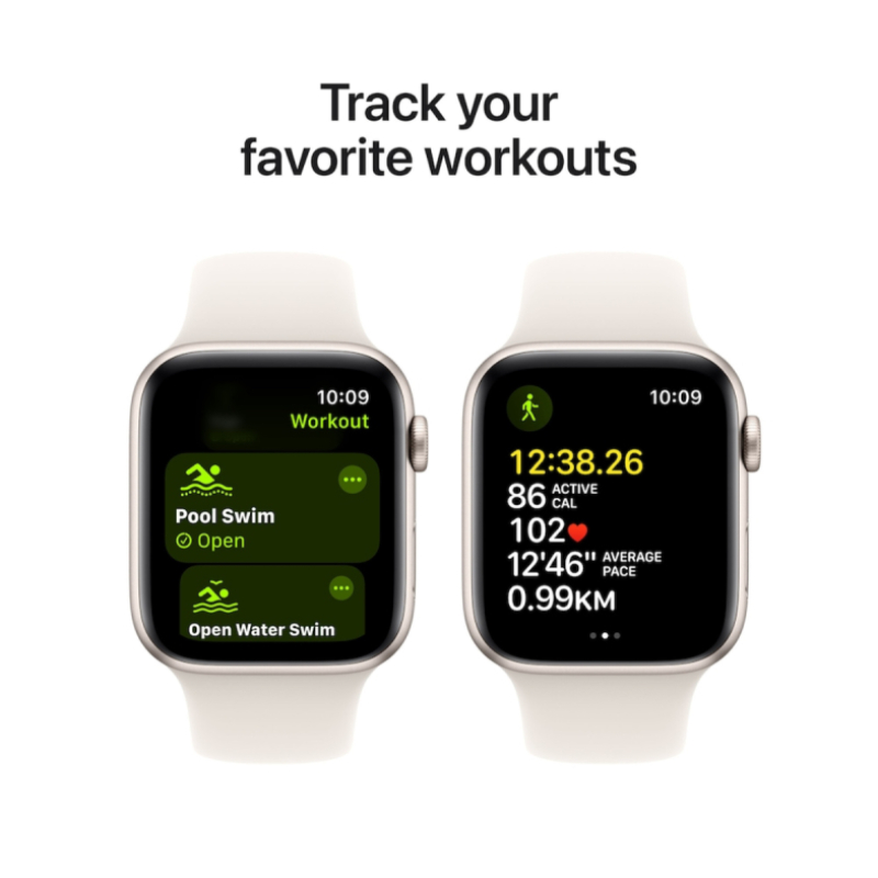 Apple Watch SE (2024), GPS, 40 мм, Starlight, спортна каишка S/M.