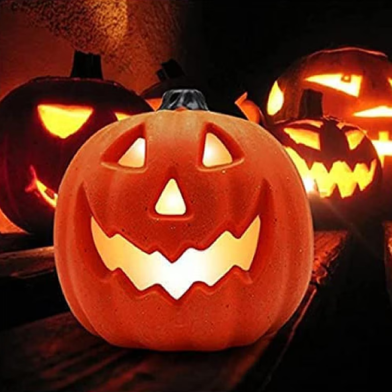 Комплект от 2 светещи тиквени фенера за Хелоуин, многоцветна светлина