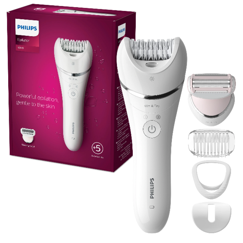 Епилатор Philips BRE710/00 – керамични дискове, 32 пинсети, 5 аксесоара, безжичен