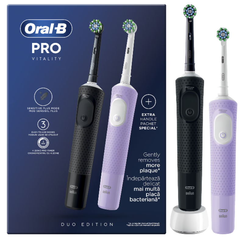 Комплект 2 x Ел. четки за зъби Oral-B Vitality Pro, 2D почистване, 3 програми