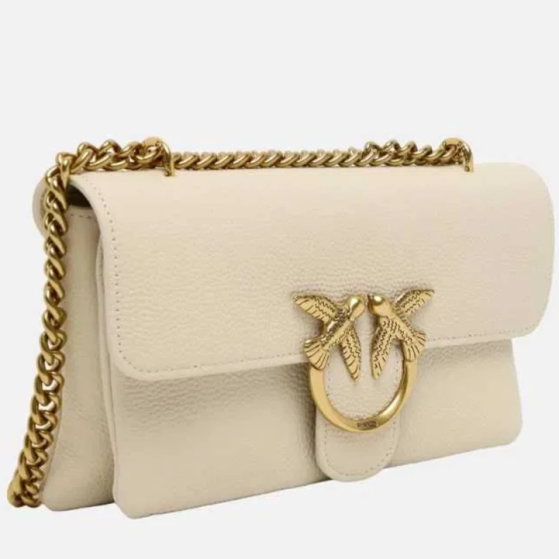 Бяла чанта Pinko leather shoulder bag