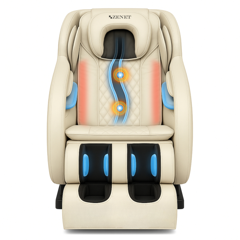 Масажен стол ZENET ZET-1288 с нагревателна функция | Бежов масажен стол за дома и офиса