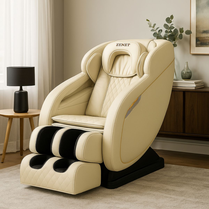 Масажен стол ZENET ZET-1288 с нагревателна функция | Бежов масажен стол за дома и офиса