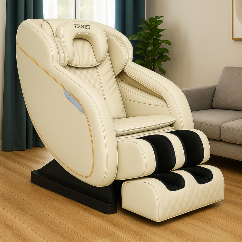 Масажен стол ZENET ZET-1288 с нагревателна функция | Бежов масажен стол за дома и офиса
