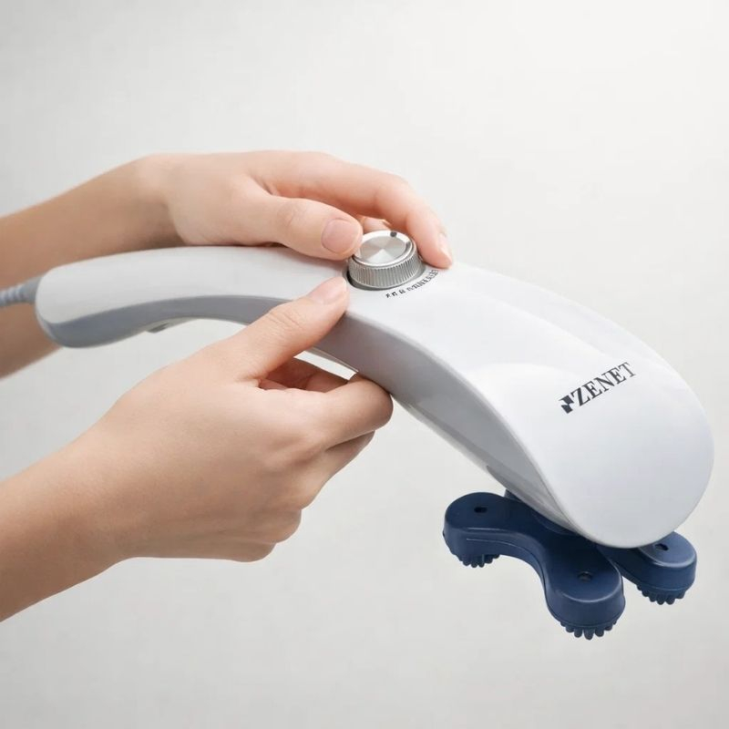 Ръчен масажор Zenet Zet-718 за цяло тяло бял с 10 приставки и различни режими