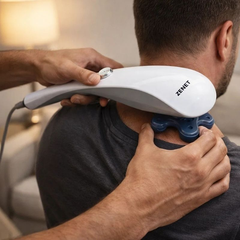 Ръчен масажор Zenet Zet-718 за цяло тяло бял с 10 приставки и различни режими