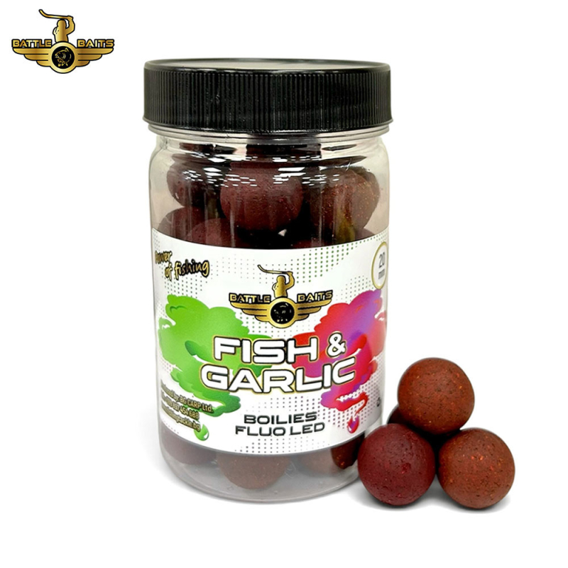 Пушещи протеинови топчета BATTLE BAITS Fish & Garlic FLUO LED