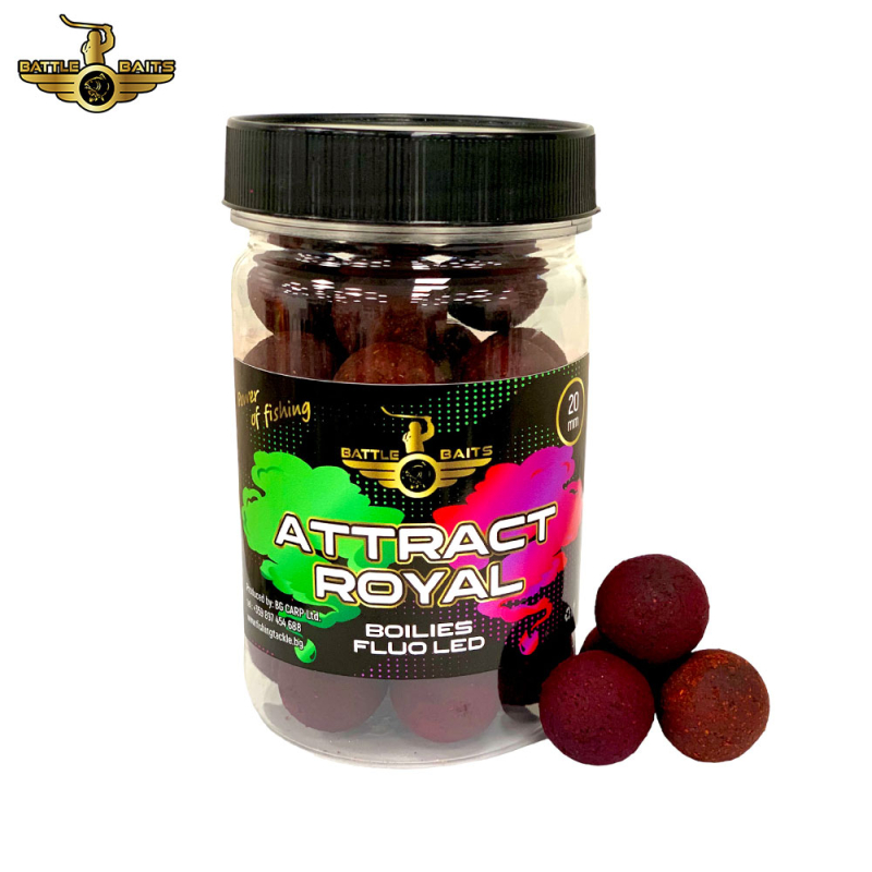 Пушещи протеинови топчета BATTLE BAITS Attract Royal FLUO LED Бързо разтворими