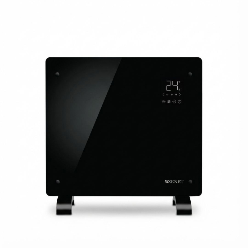 Черен стъклен конвектор Zenet 523, електрически подов и стенен отоплител 1000W