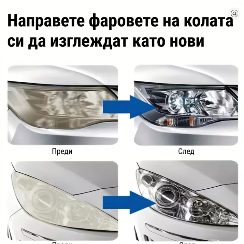 Комплект за полиране и възстановяване на автомобилни фарове – Паста за почистване на оксидация и ремонт на фарове - 50 грама